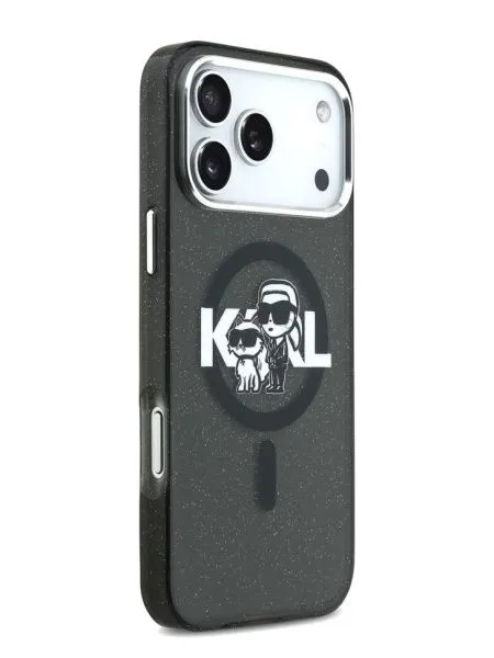 Lagerfeld для iPhone 17 Pro чехол IML Sketch Karl&Choup Metal cam Hard Glitter Black (MagSafe)