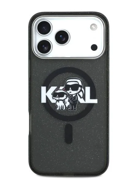 Lagerfeld для iPhone 17 Pro чехол IML Sketch Karl&Choup Metal cam Hard Glitter Black (MagSafe)