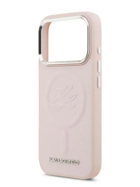 Lagerfeld для iPhone 17 Pro чехол PU Debossed Initials Metal logo & Camera Hard Pink (MagSafe)