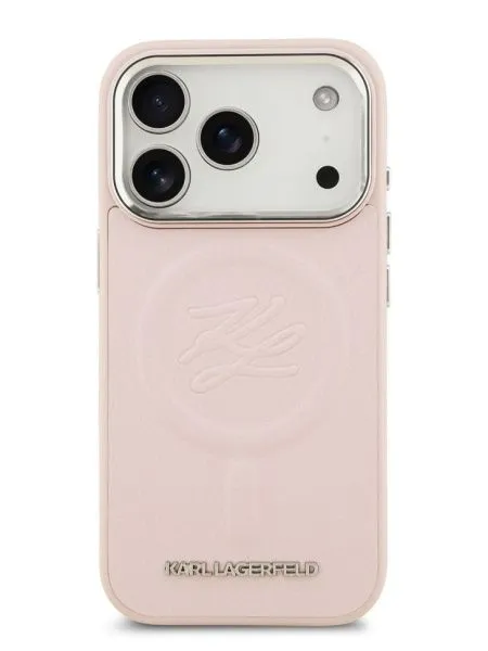 Lagerfeld для iPhone 17 Pro чехол PU Debossed Initials Metal logo & Camera Hard Pink (MagSafe)