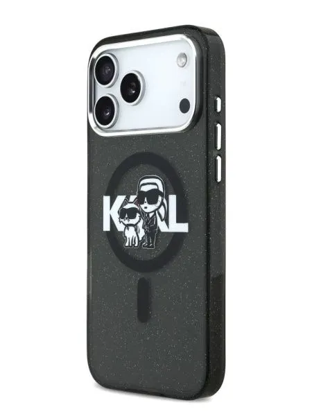 Lagerfeld для iPhone 17 Pro чехол IML Sketch Karl&Choup Metal cam Hard Glitter Black (MagSafe)