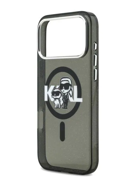 Lagerfeld для iPhone 17 Pro чехол IML Sketch Karl&Choup Metal cam Hard Glitter Black (MagSafe)