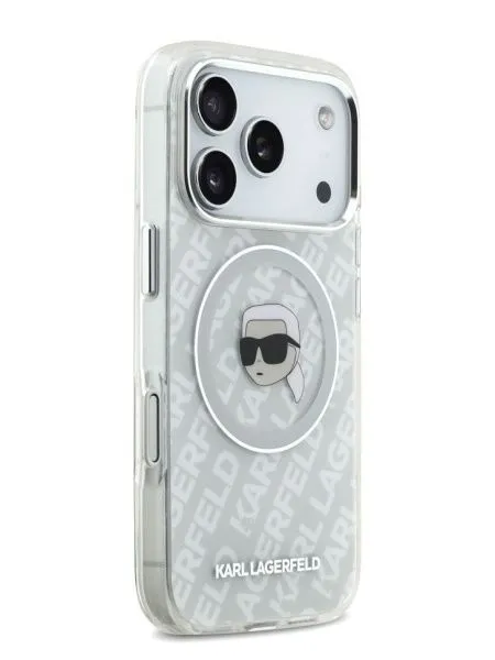 Lagerfeld для iPhone 17 Pro Max чехол IML Karl Head on logo Metal Cam Hard Grey (MagSafe)