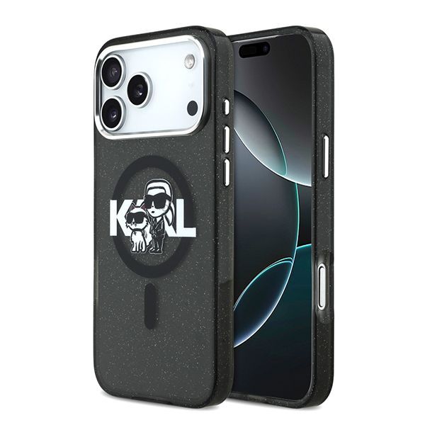Lagerfeld для iPhone 17 Pro чехол IML Sketch Karl&Choup Metal cam Hard Glitter Black (MagSafe)