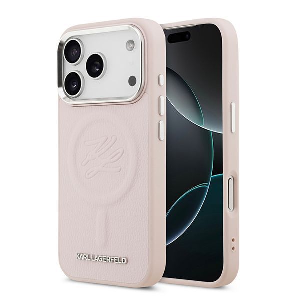 Lagerfeld для iPhone 17 Pro чехол PU Debossed Initials Metal logo & Camera Hard Pink (MagSafe)