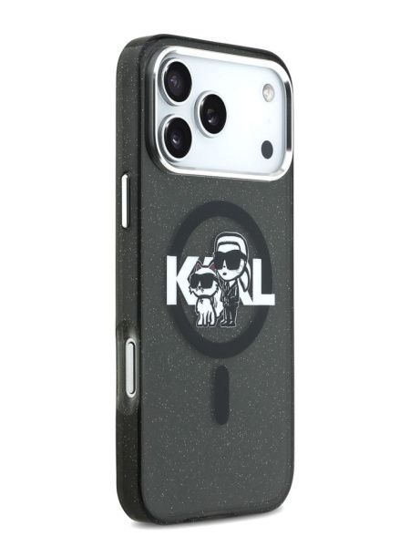 Lagerfeld для iPhone 17 Pro чехол IML Sketch Karl&Choup Metal cam Hard Glitter Black (MagSafe)