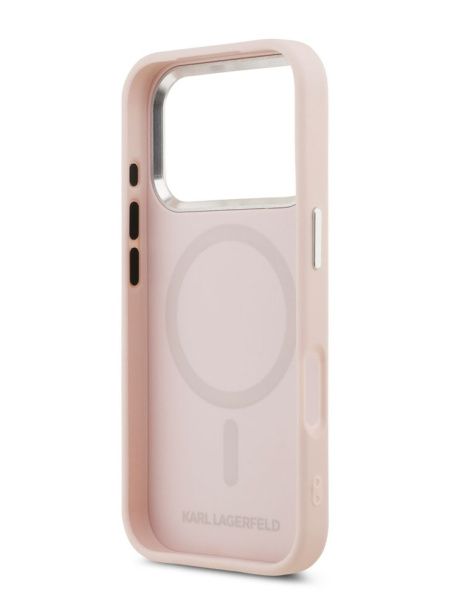 Lagerfeld для iPhone 17 Pro чехол PU Debossed Initials Metal logo & Camera Hard Pink (MagSafe)