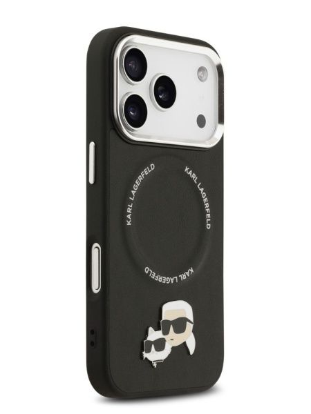 Lagerfeld для iPhone 17 Pro Max чехол PU NFT Karl & Choup heads Metal pin & Cam Hard Black (MagSafe)