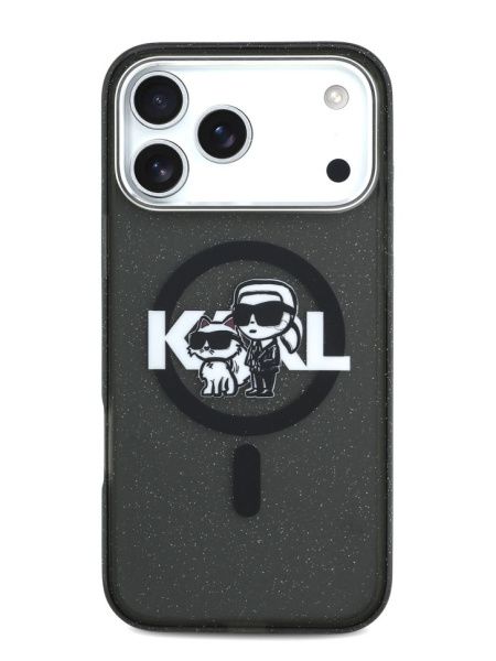 Lagerfeld для iPhone 17 Pro чехол IML Sketch Karl&Choup Metal cam Hard Glitter Black (MagSafe)