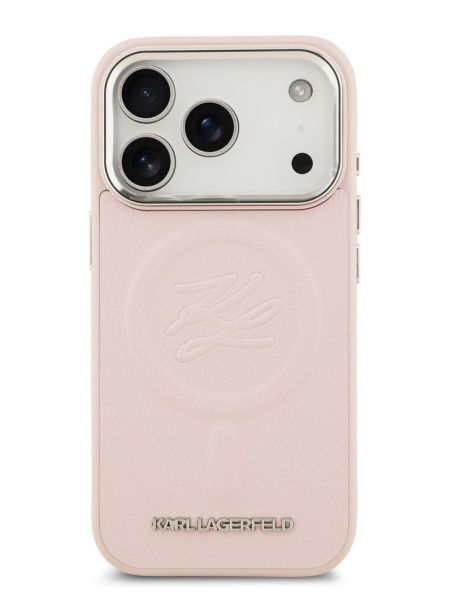 Lagerfeld для iPhone 17 Pro чехол PU Debossed Initials Metal logo & Camera Hard Pink (MagSafe)