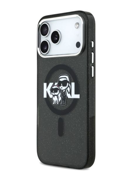 Lagerfeld для iPhone 17 Pro чехол IML Sketch Karl&Choup Metal cam Hard Glitter Black (MagSafe)