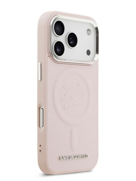 Lagerfeld для iPhone 17 Pro чехол PU Debossed Initials Metal logo & Camera Hard Pink (MagSafe)