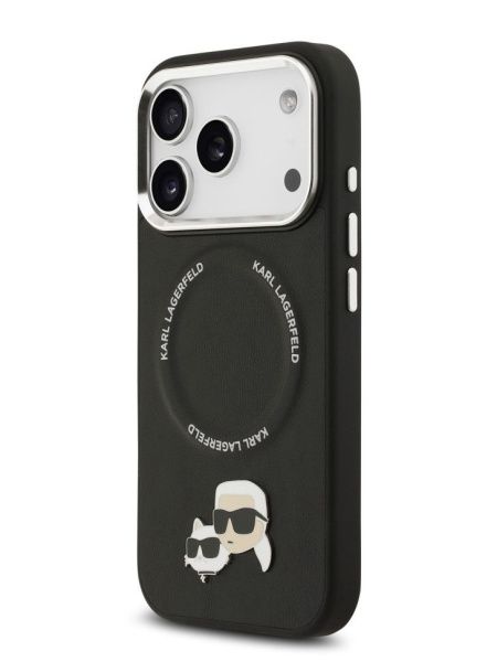 Lagerfeld для iPhone 17 Pro Max чехол PU NFT Karl & Choup heads Metal pin & Cam Hard Black (MagSafe)